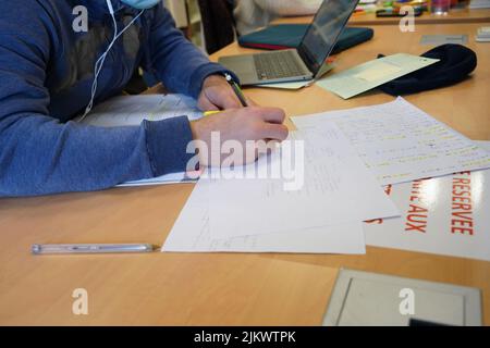 Students in the study room at the university library. Stock Photo