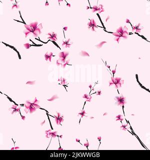 LLight pink seamless pattern with sakura branchesight pink seamless pattern with Japanese cherry blossom branches Stock Vector