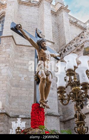 Semana santa Valladolid, santísimo Cristo de la preciosísima sangre en procesión durante el jueves santo Stock Photo