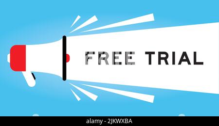 Color megphone icon with word free trial in white banner on blue background Stock Vector