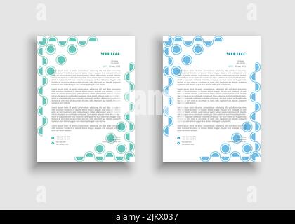 Minimal and Clean Creative Circle bordered background Letterhead template design - Blue, Green, Light Blue and Green Geometric Letterhead design Stock Vector