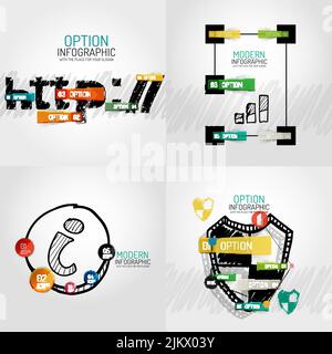 Hand drawn internet concepts and stickers with options. Unusual abstract infographic collection - http, graph and lines, information buttons and prote Stock Vector