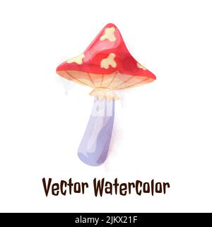 Vector watercolor amanita mushroom. Fairy fly agaric isolated on white background. Stock Vector