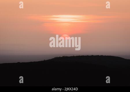 Setting sun in the fells in Finnish Lapland Stock Photo