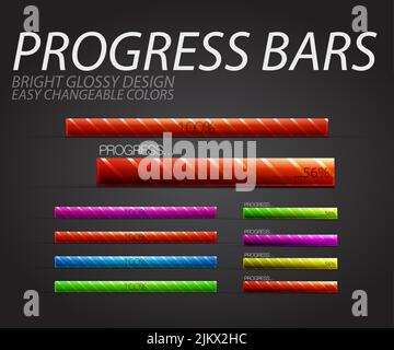 Colorful progress bar elements in variations Stock Vector