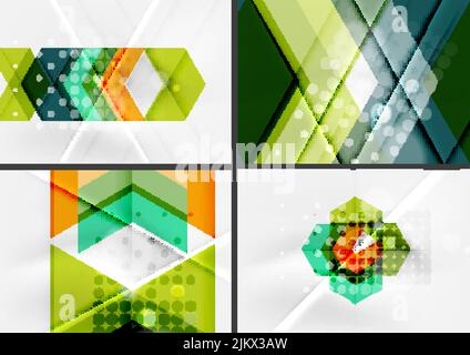 Set of angle and straight lines design abstract backgrounds. Geometric shapes, triangles and arrows with light effects Stock Vector