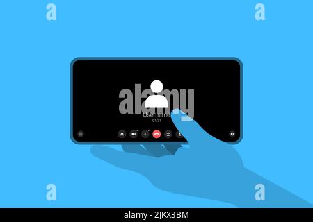 Video call via phone. Phone in hand Stock Vector