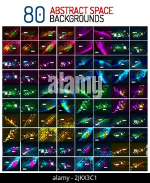 Huge mega collection of dark space backgrounds with waves and lines - banners, headers, patterns and layouts for advertising or presentation. Backdrop Stock Vector