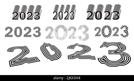 Big set of numbers 2023. Number design template 2023. Collection of Happy New Year symbols. Black and white curved numbers. Vector Stock Vector