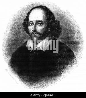 William Shakespeare, Illustration from the Book, 'John Cassel’s Illustrated History of England, Volume II', text by William Howitt, Cassell, Petter, and Galpin, London, 1858 Stock Photo