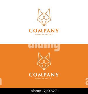 A geometric style logo of a fox head in white and orange colors with an editable text Stock Vector
