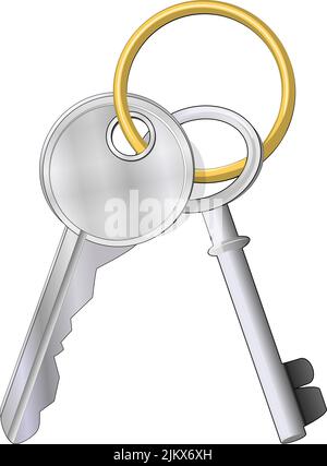 bunch of keys. Realistic silver and gold metal. old and modern keys The concept of privacy, security and protection, House or apartment rental or sale Stock Vector