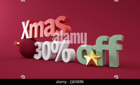 A 3D illustration of a Christmas discount isolated on a pink background Stock Photo