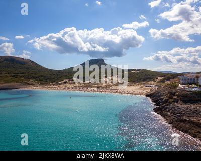 Aerial view of Moltó Beach  - 'Cala Moltó' Bay View in Mallorca Island,  Spain Stock Photo