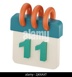 Daily calendar plan icon with number ''11'' isolated, 3D render, 3d illustration. Stock Photo