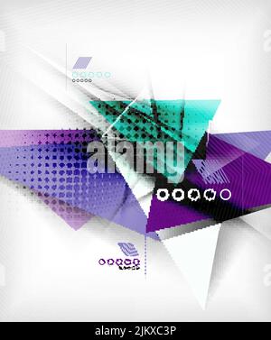 Color triangles, unusual abstract background. Realistic paper 3d composition with shadows and glossy elements, origami concept layout Stock Vector