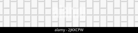White vertical rectangle and square tile texture. Ceramic or brick wall seamless pattern. Kitchen backsplash, bathroom or toilet floor horizontal background. Vector flat illustration Stock Vector