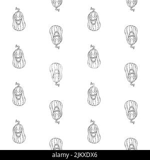 Halloween seamless pattern with line art cartoon smiling pumkins on white background Stock Vector