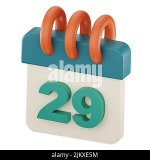 Daily calendar plan icon with number ''29'' isolated, 3D render, 3d illustration. Stock Photo