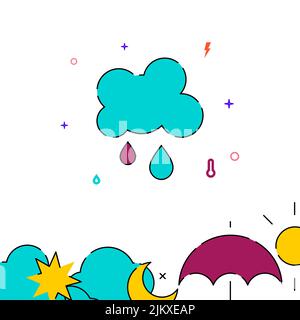 Rainy weather filled line vector icon, simple illustration, weather, forecast related bottom border. Stock Vector