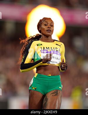 Jamaica’s Elaine Thompson-Herah wins the Women's 100m Final at Alexander Stadium on day six of the 2022 Commonwealth Games in Birmingham. Picture date: Wednesday August 3, 2022. Stock Photo