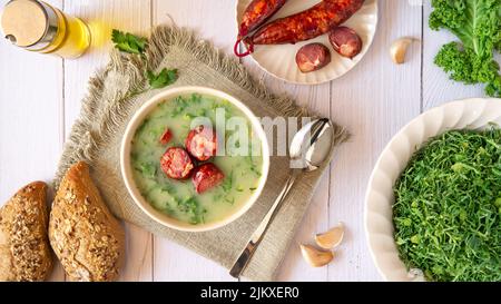 Portuguese Cabbage soup called Caldo Verde Stock Photo