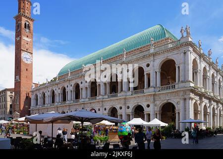 VICENZA, ITALY -14 APR 2022- View of the annual Flower Market in April in Vicenza, Veneto, Italy, a UNESCO world heritage site. Stock Photo