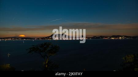 Scenic panorama of Lake Balaton, Hungary long after sunset Stock Photo