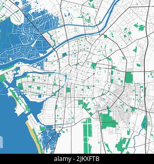 Tainan vector map. Detailed map of Tainan city administrative area. Cityscape panorama. Royalty free vector illustration. Road map with highways, rive Stock Vector