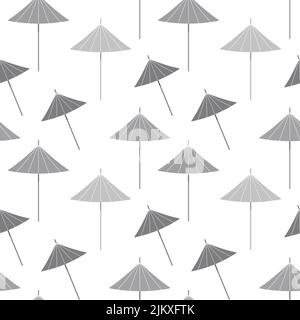 Summer pattern with an abstract image of cocktail umbrellas in monochrome gray shades on a white background. Suitable for print, flyer, pattern, logo. Stock Vector
