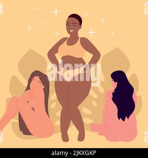 Body positive woman. Plus size female character. Attractive curvy,  overweight girl. Oversize obesity, pretty large lady in beautiful  fashionable clothes. Vector illustration. 17204556 Vector Art at Vecteezy