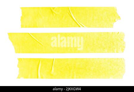 Set of three yellow blank paper tape stickers isolated on white background. Template mock up Stock Photo