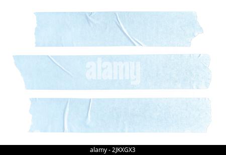 Set of three blue blank paper tape stickers isolated on white background. Template mock up Stock Photo