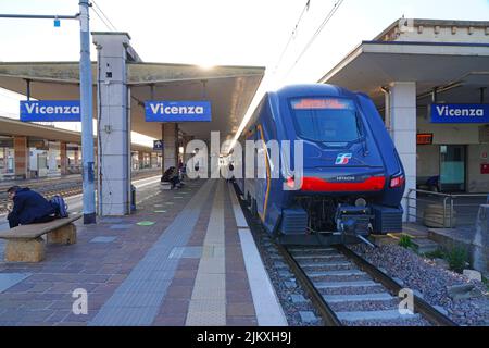 VICENZA, ITALY -14 APR 2022- View of the train station in Vicenza, nicknamed City of Palladio, in Veneto, Italy, a UNESCO world heritage site. Stock Photo