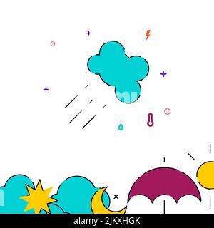 Heavy rain filled line vector icon, simple illustration, weather, forecast related bottom border. Stock Vector