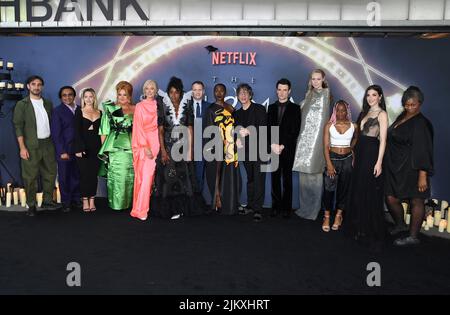 August 3rd, 2022. London, UK. Ferdinand Kingsley, Sanjeev Bhaskar, Donna Preston, Joely Richardson, Kirby Howell-Baptiste, Allan Heinberg, Vivienne Acheampong, Neil Gaiman, Tom Sturridge, Gwendoline Christie and Razane Jammal arriving at The Sandman World Premiere, BFI Southbank, London. Credit: Doug Peters/EMPICS/Alamy Live News Stock Photo