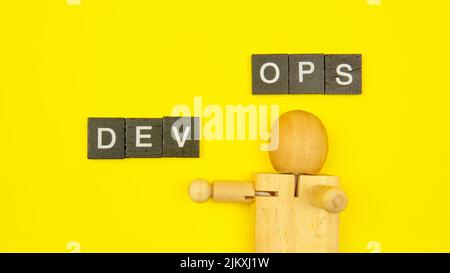 DevOps concept is combining software development (Dev) and IT operations(Ops) to shorten the systems development lifecycle with agile methodology. Stock Photo