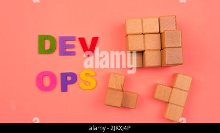DevOps concept is combining software development (Dev) and IT operations(Ops) to shorten the systems development lifecycle with agile methodology. Stock Photo