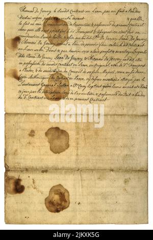 Old used stained paper background. Unreadable calligraphic handwriting Stock Photo