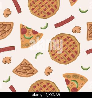 Seamless Pattern Breakfast Food Vegetable Pizza Pie Stock Vector