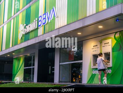 Garantii BBVA building and  ATM - banks and ATMs in Istanbul, Turkey Stock Photo