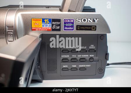 Augusta, Ga USA - 11 06 21: Vintage 2001 Sony TRV108 Handycam Side menu buttons Stock Photo