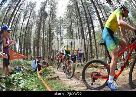 BIRMINGHAM, UK. AUG 3RD The peleton in the Men's Cross Country Cycling during the Birmingham 2022 Commonwealth Games on Wednesday 3rd August 2022. (Credit: Pat Scaasi | MI News) Credit: MI News & Sport /Alamy Live News Stock Photo