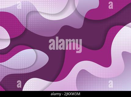 Abstract gradient purple color design decorative wavy artwork. Overlapping style with dots halftone background. Vector Stock Vector