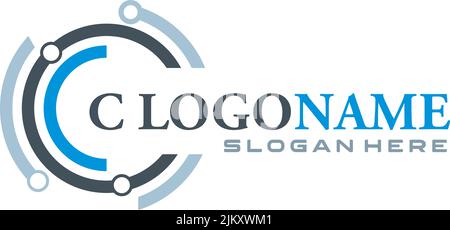 blue modern c logo shaped orbit Stock Vector
