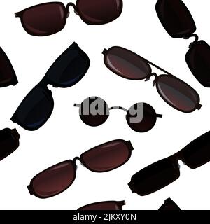 Set Sunglasses for protection from the sun. Summer glasses. Tinted optics for better visibility. Seamless pattern. Object isolated on white background Stock Vector