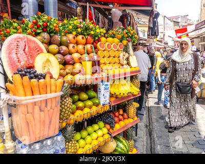 Fruits stand, kiosk, in the street Grand Bazaar, Istanbul, Turkey Stock Photo