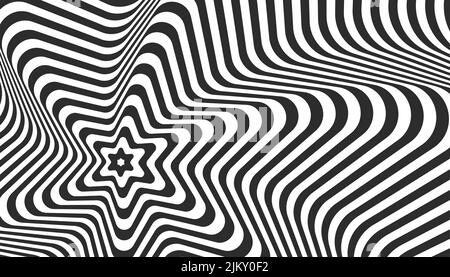 Abstract hypnotic distorted lines background. Black and white vertical ...