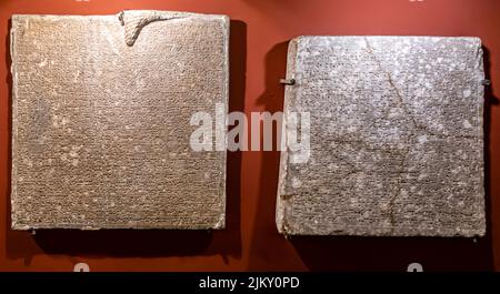 Inscribed slabs from the palace of Sargon II in Dur-Sharrukin ( Khorsabad ) - Alabaster - 8th century B.C. Stock Photo