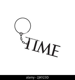 Vector with Ring and Chain for Keychain with Time lettering Stock Vector